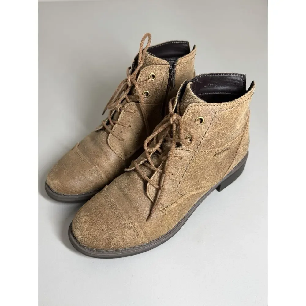 Josef Seibel Leather Ankle Boots Womens 39 US 8-8.5 Brown Beige Lace Up